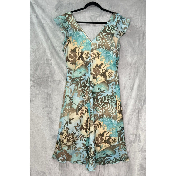 VTG Breakin' Loose Dress Sz 16 Cracked Glass Knit V Neck Bias cut Fairy Ruffles - Picture 2 of 16